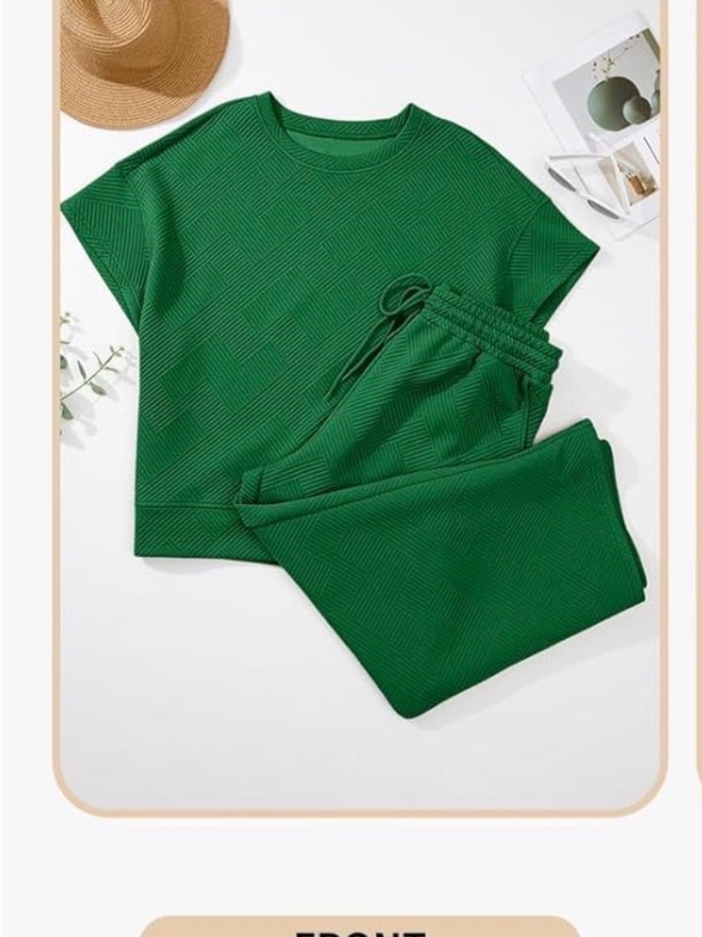 2 Piece Lounge Set in Green with a Geometric Basketweave Pattern Plus Size - Picture 7 of 12